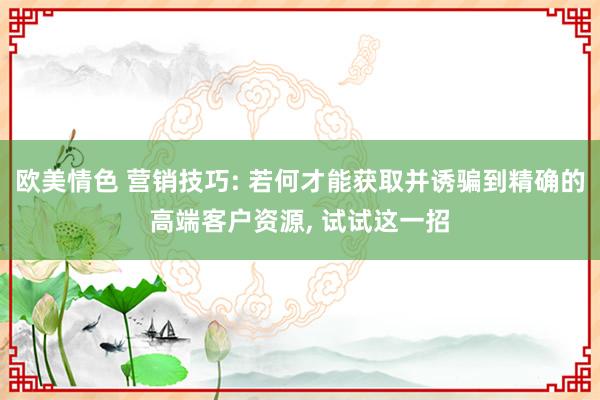 欧美情色 营销技巧: 若何才能获取并诱骗到精确的高端客户资源， 试试这一招