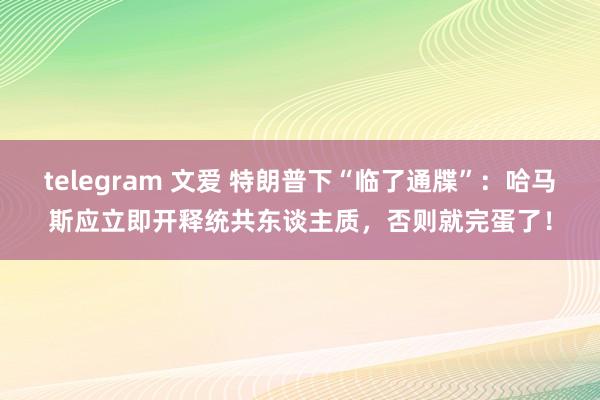telegram 文爱 特朗普下“临了通牒”：哈马斯应立即开释统共东谈主质，否则就完蛋了！